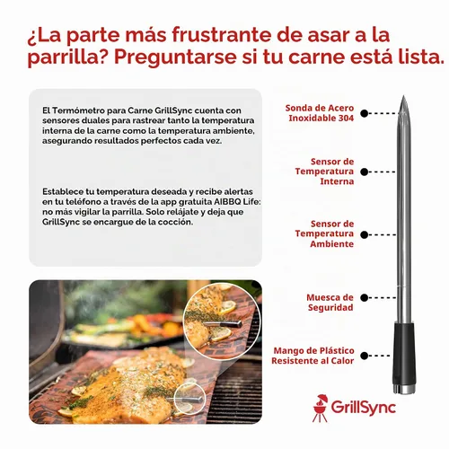 Vista 6 de Termómetro inalámbrico de carne con sincronización para parrilla, ahumar, cocinar con Bluetooth con sonda de sensor dual, control inteligente