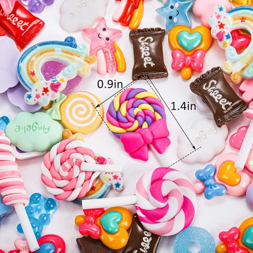 Vista 2 de ZOOFOX 220 dijes de limo de resina, dijes de caramelo falso, dijes de uñas de caramelo Kawaii, adornos surtidos de dulces para manualidades