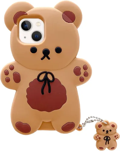 Vista 12 de Yatchen Bear Case Compatible con iPhone 7 Plus/8 Plus, funda de teléfono Kawaii, lindo oso de peluche de dibujos animados en 3D con llavero