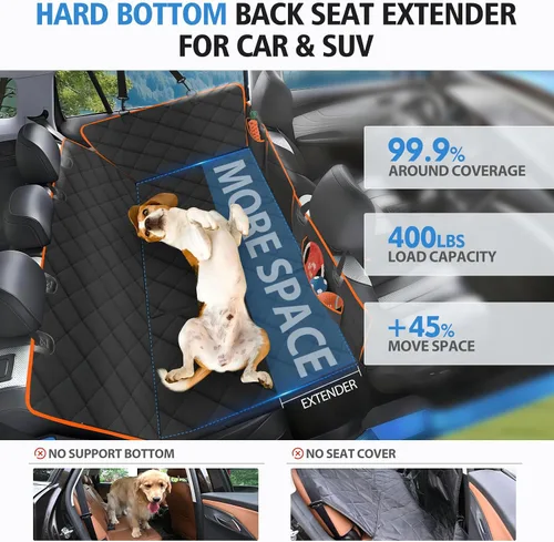 Vista 2 de Funda de asiento trasero para perro, hamaca para perro de fondo duro para automóvil, impermeable, suave, extensor de cama de viaje, soporta 400