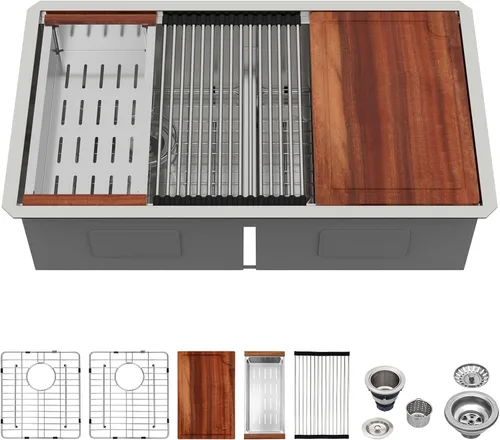 Vista 17 de Logmey Fregadero de cocina de doble tazón Acero inoxidable