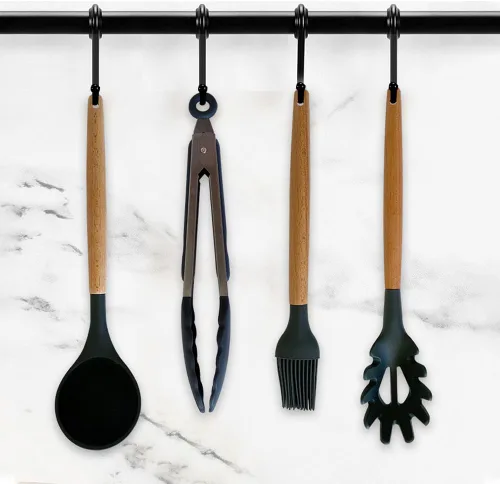 Vista 4 de 31pcs Kitchen Utensils Set, Heat Silicone Kitchen Utensils Set with Wooden Handles, Non Cookware Tools with Holder - Durable Stainless Steel, Non