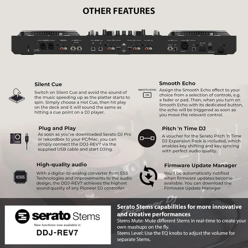 Vista 5 de Pioneer DJ DDJ-REV7 Controlador DJ profesional de 2 canales estilo rasguño