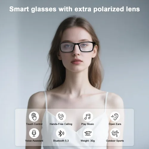 Vista 2 de Gafas Inteligentes para Hombres y Mujeres, IPX5 Impermeable & Asistente de Voz, Gafas de Audio con Lentes Polarizadas Extra & Altavoz de Oreja