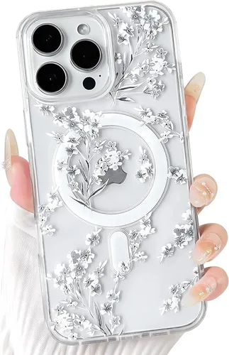 Vista 66 de NITITOP Funda magnética transparente compatible con iPhone 14 Plus/15 Plus, compatible con MagSafe lindas flores, hojas florales para mujeres