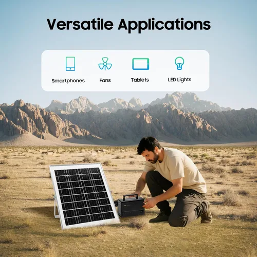 Vista 5 de 15W Solar Power Inverter 12V with 4 LED Bulbs and Solar Panel
