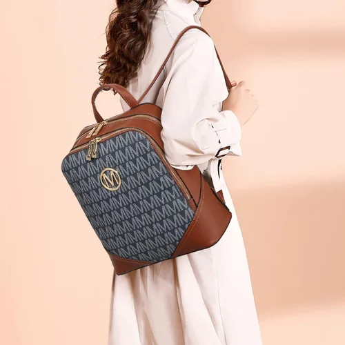 Vista 2 de MKP - Mochila mediana con doble cremallera para mujer de piel sintética para niñas y damas bolsa de hombro de viaje 2 unidades Azul oscuro Mochilas