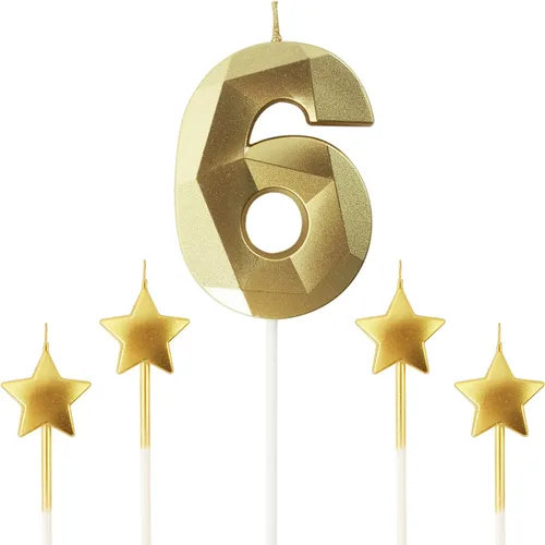 Vista 21 de Velas de cumpleaños doradas con número 20 y velas de estrella de cumpleaños de 7 cm Velas para pastel de cumpleaños en forma de diamante 3D son