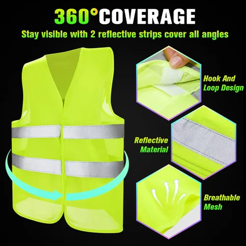 Vista 3 de Coume Chalecos de seguridad reflectantes de alta visibilidad, chalecos de trabajo de construcción de malla con 2 tiras reflectantes