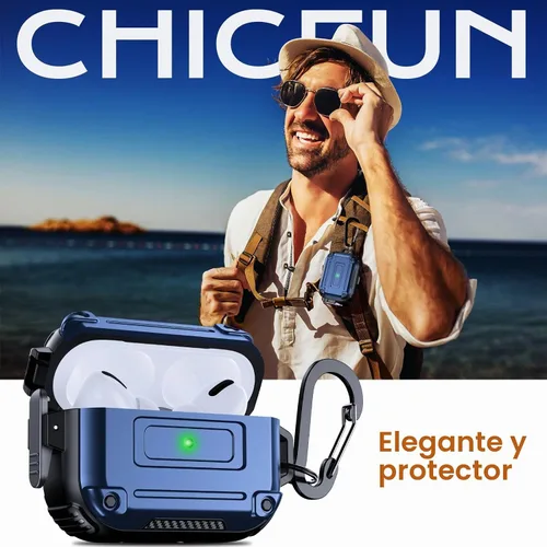 Vista 7 de Chicfun Armour Lock para estuche AirPods Pro de 2.ª generación con cierre seguro y llavero, compatible con MagSafe [360° de protección resistente]