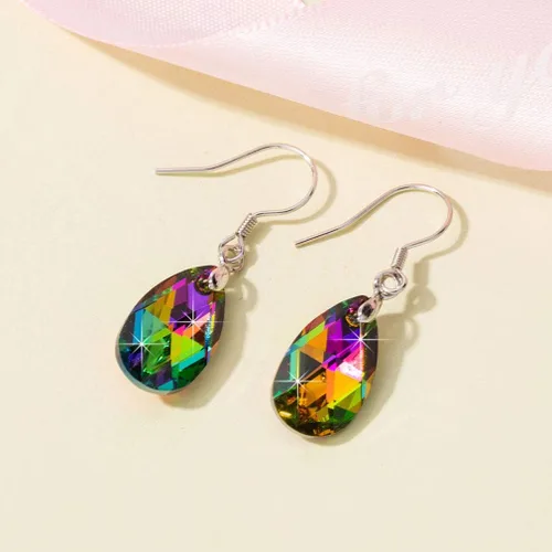 Vista 31 de Aretes colgantes de cristal austriaco con forma de lágrima para mujer, joyería hipoalergénica de plata de ley 925