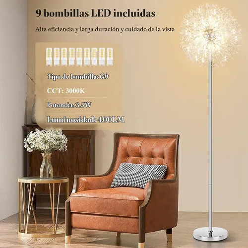 Vista 4 de BesLowe Lámpara de pie de cristal de 69 pulgadas para sala de estar, lámpara de pie moderna con 738 cristales K9, lámpara alta con poste de luz