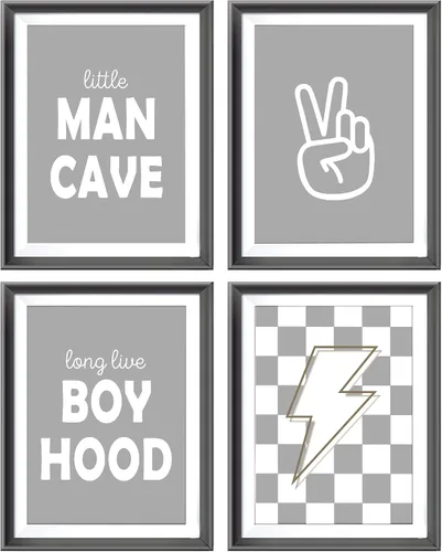 Vista 6 de Pósters Retro de Cueva del Hombrecito Preppy a Cuadros Rayo Signo de Paz Larga Vida a la Niñez para Habitación de Niño Adolescente Decoración