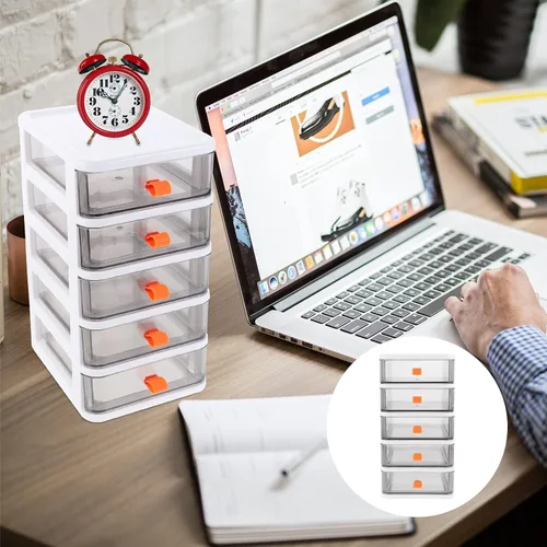 Vista 8 de VORCOOL Desktop Drawer Organizer 5 Drawer Storage Drawers Stationery Drawer Box Office Personal Organizer Plastic Vanity Containers for Storing