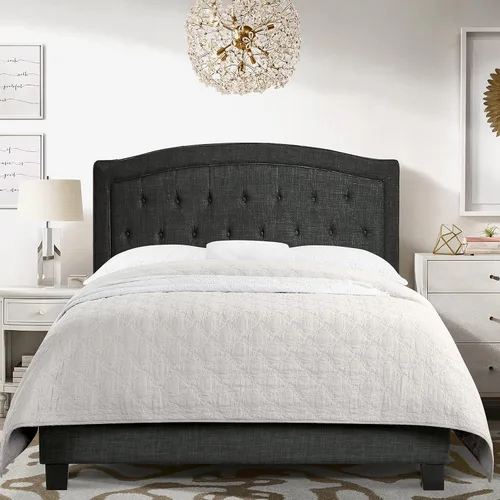 Vista 13 de Rosevera Carlisle Marco de cama con cabecera ajustable con botones para dormitorio, tapizado de lino, soporte de listones de madera, fácil montaje