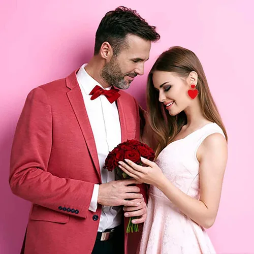Vista 5 de Aretes de corazón para mujer, hipoalergénicos, con cuentas, bohemios, hechos a mano, con cuentas de corazón rojo, colgantes, para el día de San