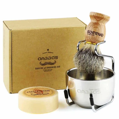 Vista 12 de Kit de afeitado Anbbas con brocha de cerdas de tejón puro, mango de madera negra y barra de jabón recargable de 100g, soporte de afeitado de acero
