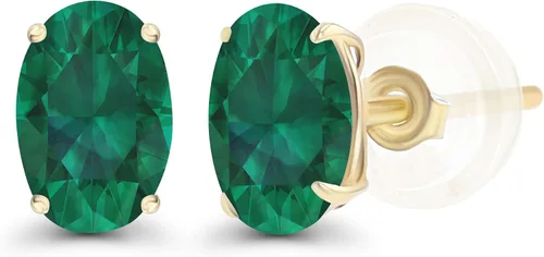 Vista 16 de Aretes de plata de ley 925 maciza chapados en oro de 0.276 x 0.197 in ovalados con piedra natal genuina para mujer, aretes de tuerca con piedras