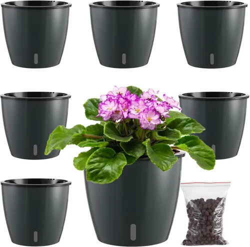 Vista 13 de Planterhoma Macetas de riego automático de 5 pulgadas para plantas de interior, 6 paquetes de macetas de violeta africana con indicador, maceta