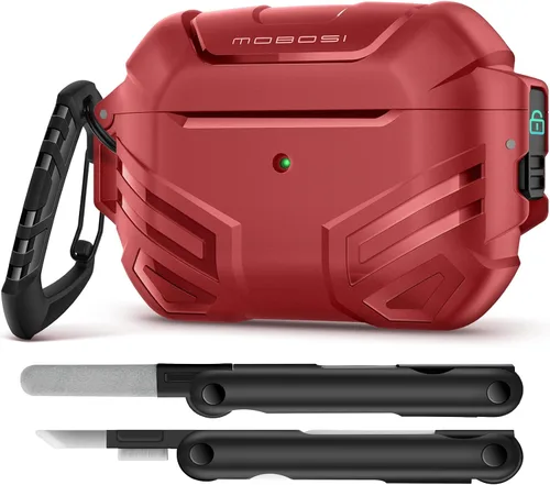 Vista 22 de MOBOSI Funda para AirPods Pro 2 con cerradura, compatible con funda Airpod Pro de 2ª/1ª generación, funda protectora de grado militar con kit
