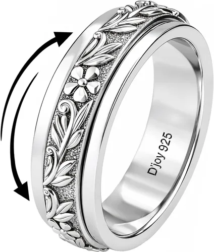 Vista 9 de 925 Sterling Silver Spinner Fidget Anxiety Ring for Women Men Una estrella de la luna