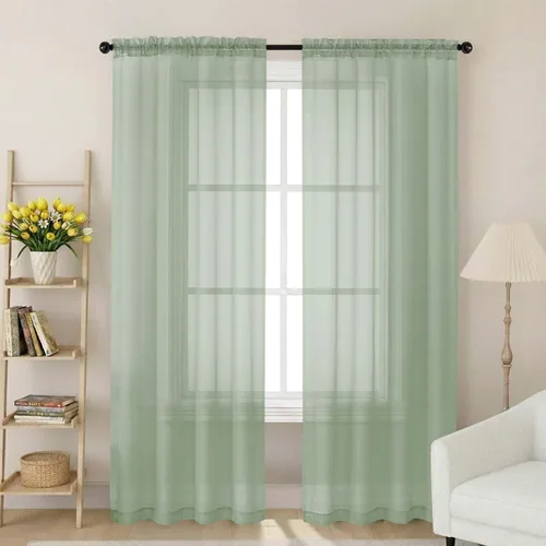Vista 275 de 2 paneles de cortinas traslúcidas blancas para dormitorio, sala de estar, 96 pulgadas de largo, modernas, suaves, ligeras, con bolsillo para barra