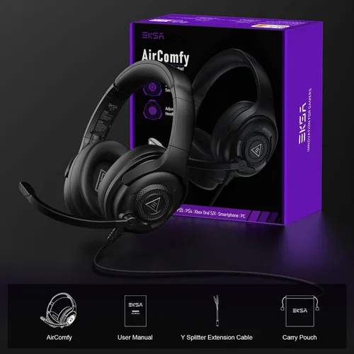 Vista 8 de EKSA AirComfy - Auriculares 245G con micrófono para PC, auriculares con cable para juegos, PC, PS4, PS5, laptop, computadora, Xbox, sonido estéreo