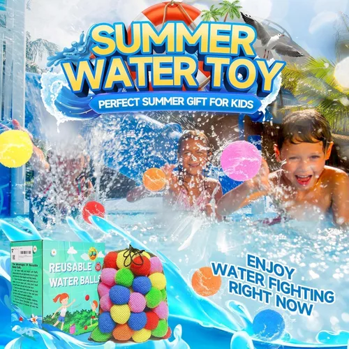 Vista 6 de 60 Piezas Pelotas de Agua Reutilizables, Globos de Agua Reutilizables para Juguetes y Juegos al Aire Libre, Juguetes de Agua para Niños y Adultos