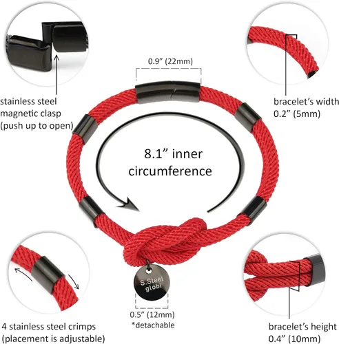 Vista 2 de globi Paracord - Pulsera de cuerda trenzada para hombres y mujeres pulsera ligera náutica unisex con cierre magnético de acero inoxidable Fibra