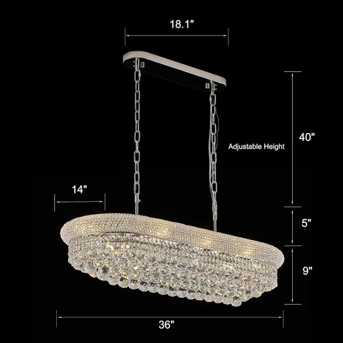 Vista 2 de Candelabros rectangulares de cristal para comedor, 10 luces de altura ajustable, lámpara de techo ovalada de cristal para isla de cocina, acabado