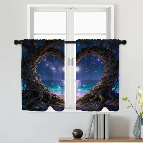 Vista 72 de Batmerry American Flag Ink Dot Blackout Tier Curtains, Red Blue White Stars Abstract Thermal Insulated Half Curtain Rod Pocket Small Valance for