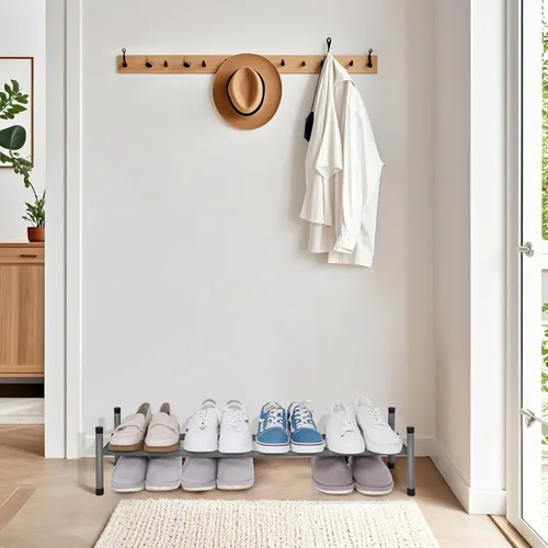 Vista 7 de STORAGE MANIAC - Estante de zapatos ampliable, 4 pares, pequeño estante de zapatos apilable, organizador de zapatos ajustable de metal para armario
