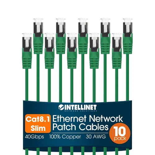 Vista 13 de Intellinet - Cable Ethernet Cat8.1 Slim U/FTP RJ45, paquete de 10 unidades Negro