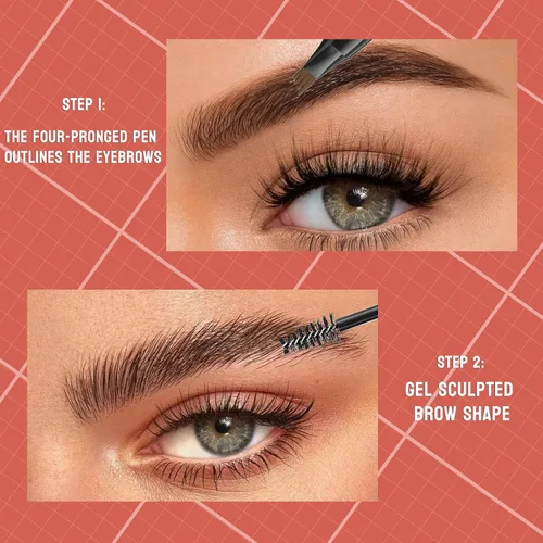 Vista 3 de 2 en 1 pluma de cejas, 4 puntas y gel, establece cejas, forro, barba, línea del cabello (1# marrón claro)