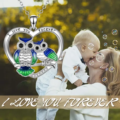 Vista 5 de ONEFINITY Sterling Silver Owl Necklace Mother Daughter Owl Lover Bird Pendant Necklace Mother's Day Gifts for Women Grandmother Daughter Mom