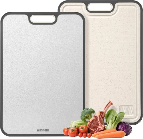 Vista 9 de Tabla de cortar de titanio no tóxica para cocina, tablas de cortar de titanio de grado alimenticio 2 en 1 de doble cara, alfombrilla de corte