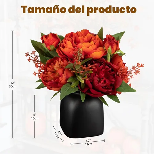 Vista 5 de Flores de otoño en jarrón, centro de mesa de otoño, arreglos florales sintéticos, flores artificiales de otoño con jarrón, centros de mesa de flores