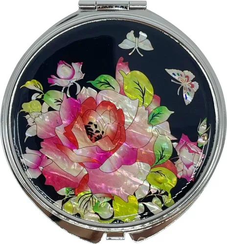 Vista 14 de Espejo de doble aumento compacto para maquillaje portátil, estilo cosmético, plegable, de bolsillo, diseño único de madreperla (flor de almendra)