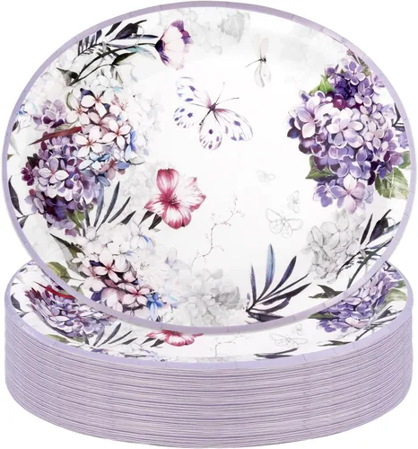 Vista 30 de WDF Paquete de 50 platos florales ovalados de papel, platos llanos desechables grandes de 10 x 12 pulgadas, platos desechables florales