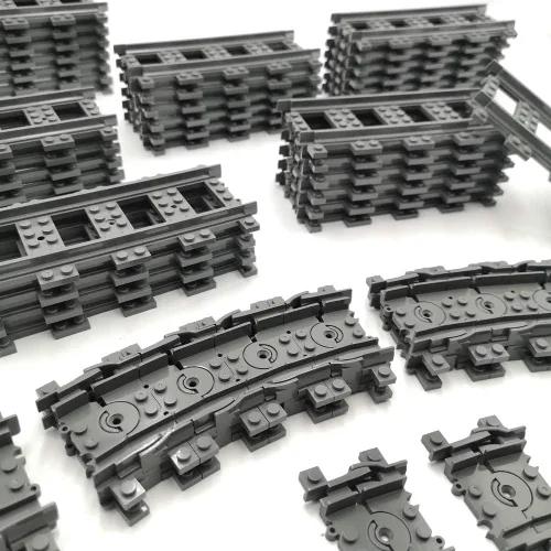 Vista 3 de Juego de 56 pistas de tren urbano recto y flexible, juego de construcción de extensión ferroviaria compatible con la marca principal