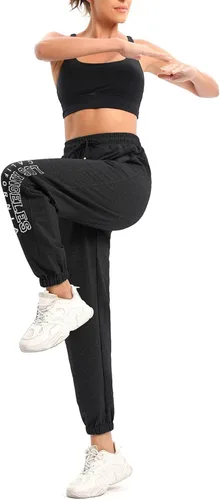 Vista 4 de Hilinker Women's High Waisted Letter Print Sweatpants Baggy Drawstring Elastic Joggers