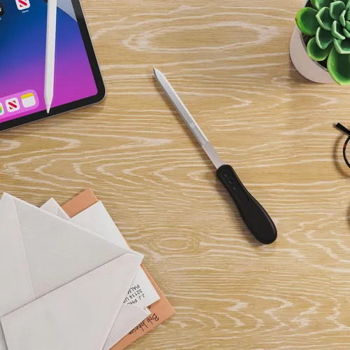 Vista 6 de Abrecartas sobre negro, 1 pieza Borde afilado duradero Mango de agarre ergonómico Abre el correo con facilidad