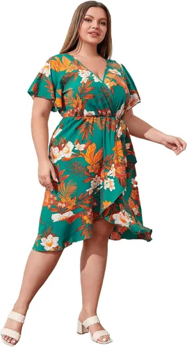 Vista 4 de Floerns Vestido cruzado de manga corta con cuello en V y estampado floral para mujer