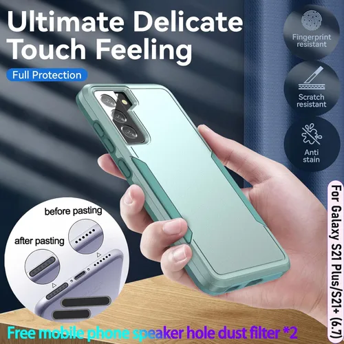 Vista 4 de Funda híbrida de doble capa para Galaxy S21 Plus/S21+ de 6.7 pulgadas, de grado militar, resistente a los golpes, con 1 soporte magnético para Verde