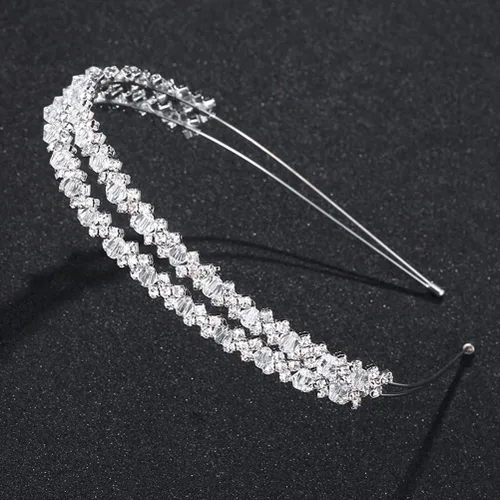 Vista 5 de Diadema de doble capa de plata con diamantes de imitación para el cabello, cierre de pelo, accesorios para el cabello nupcial