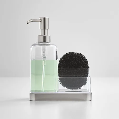 Vista 3 de iDesign 67080 Forma Bomba de Jabón de Plástico con Organizador, Dispensador con Compartimento de Almacenamiento para Baño, Encimeras de Cocina