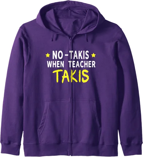 Vista 6 de Sudadera con capucha con cremallera «No Takis», texto amarillo, When Teacher Takis, Negro