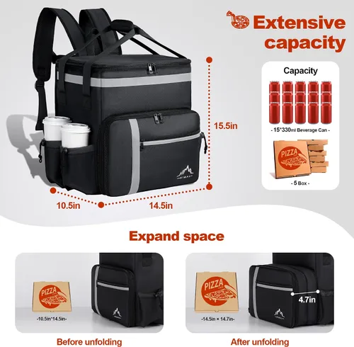 Vista 3 de Mochila de entrega de alimentos GoHimal, bolsas aisladas para entrega de alimentos para bicicleta de comida para llevar, bolsa grande de pizza
