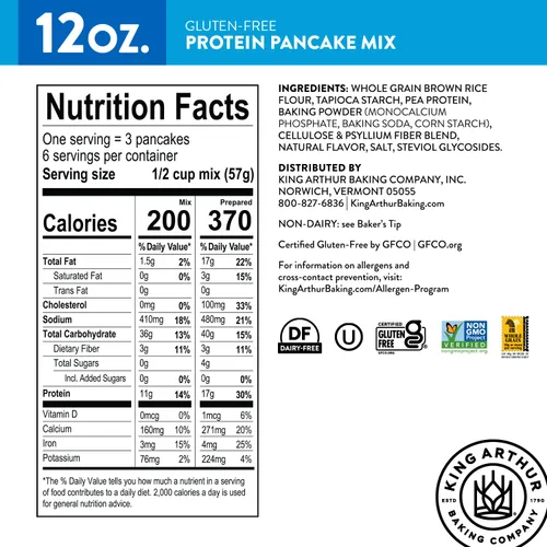 Vista 3 de King Arthur - Mezcla de panqueques de proteína sin gluten, sin modificación genética, sin azúcar añadido y sin lácteos, 12 onzas