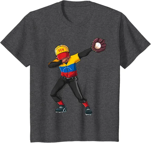 Vista 35 de Baseball Dabbing Venezuela Player Catcher Pitcher Hombres Niños Camiseta, Negro
